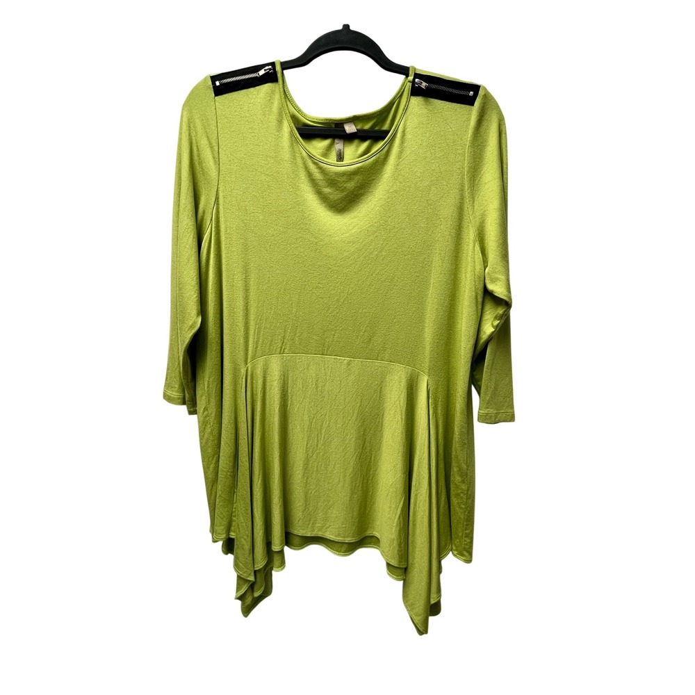 Comfy USA Tunic Top M Chartreuse Lagenlook Minimalist Drapey Artsy Edgy Modern